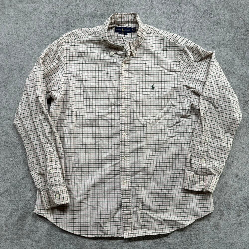 Ralph Lauren Button Shirt Mens Extra Large Plaid Custom Fit Pink‎ Green